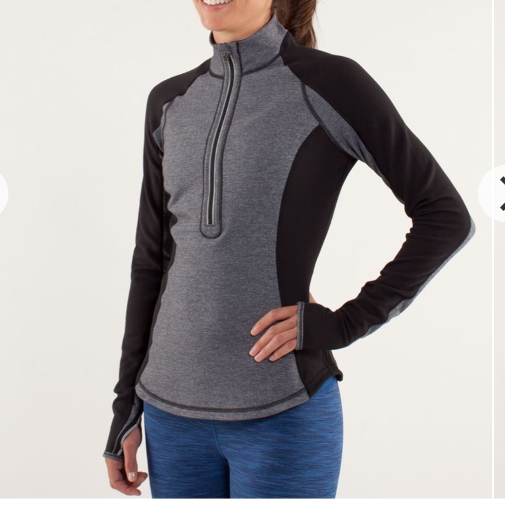 Lululemon 10 Ready To Rulu 1/2 Zip Pullover Black Grey Thumbholes REVERSIBLE